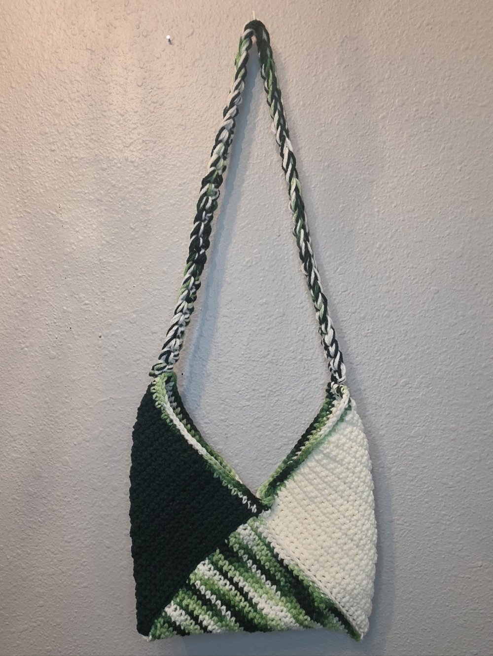 Handmade Green & White Crochet Shoulder Bag